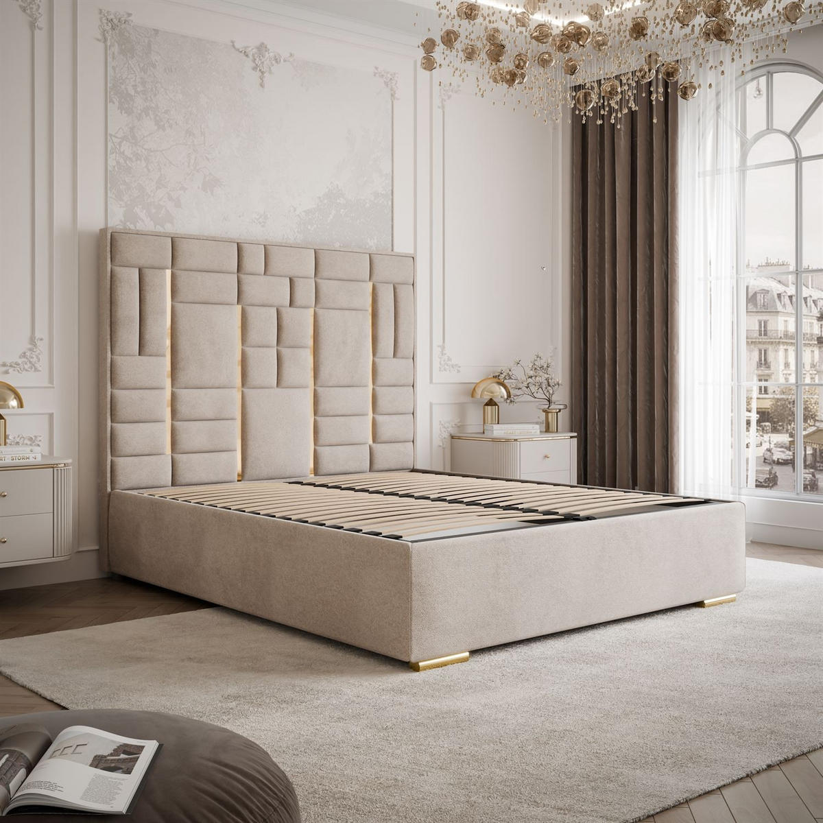POLSTERBETT BRIGITTE GOLD mit Bettkasten 180x200 cm Element 17 - Beige, Textil (180/200cm) - Lookway
