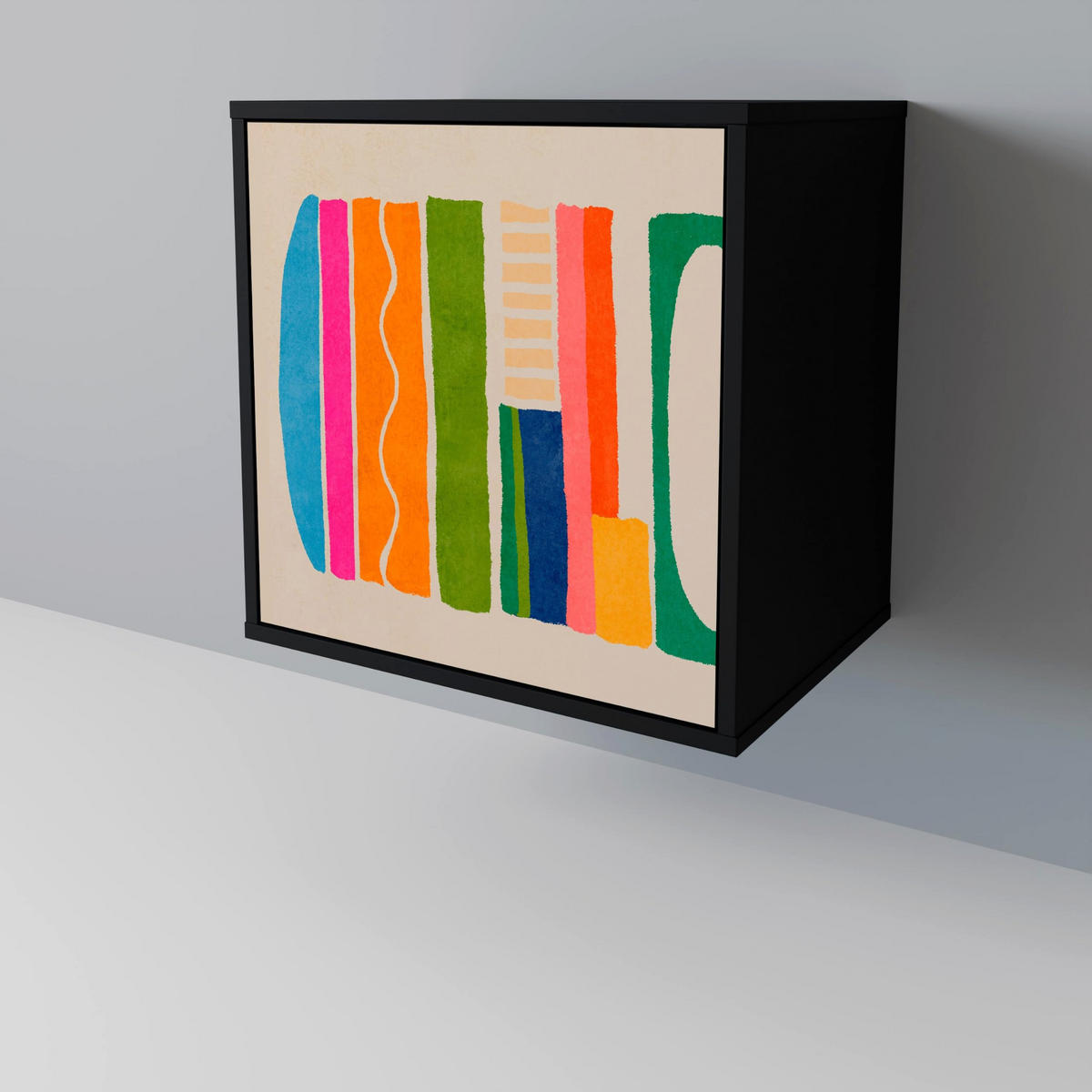 SIDEBOARD GEOMETRIC SHINE, Schwarz, 57,5x42x72,5 cm, Schwarze Metallfüße - Multicolor/Schwarz, Holzwerkstoff/Metall (57.5/72.5/42cm) - SpaceRebels