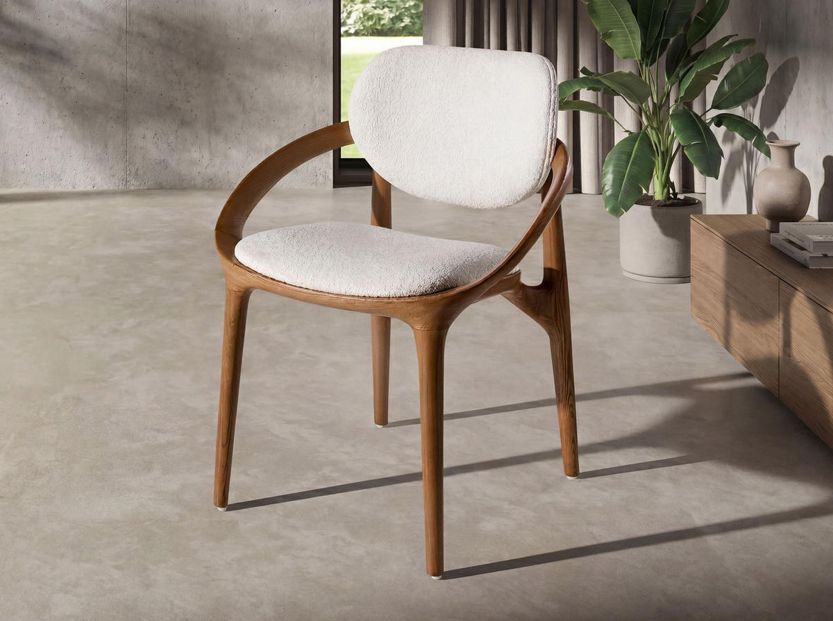 STUHL mit Stoffbezug in Off-White 60/59/78 cm - Ecru/Walnussfarben, Holz/Textil (60/78/59cm) - ANGEL CERDA
