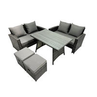 GARTENMÖBELSET mit ESSTISCH,HOCHLEHNER-SOFA Polyrattan Dunkelgrauer Mix 6-Sitzer - Dunkelgrau/Grau, Glas/Kunststoff - Fimous