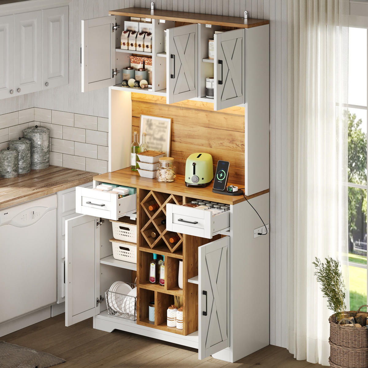GESCHIRRSCHRANK Naturfarben 105/40/180 - Naturfarben, Holzwerkstoff (105/180/40cm)