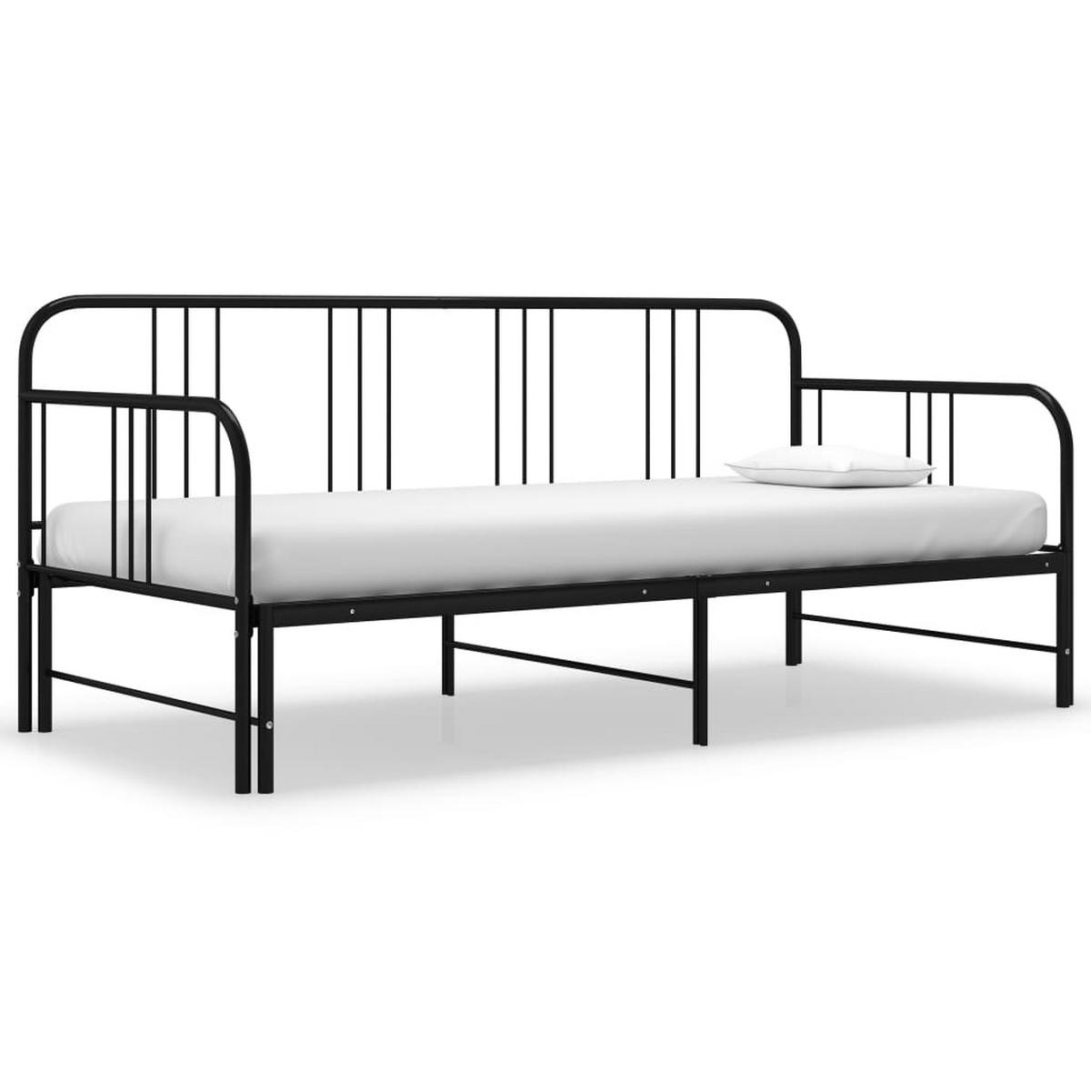 TAGESBETT Ausziehbar Schwarz Metall 90x200 cm - Schwarz, Metall (185/88/206cm) - furnicato