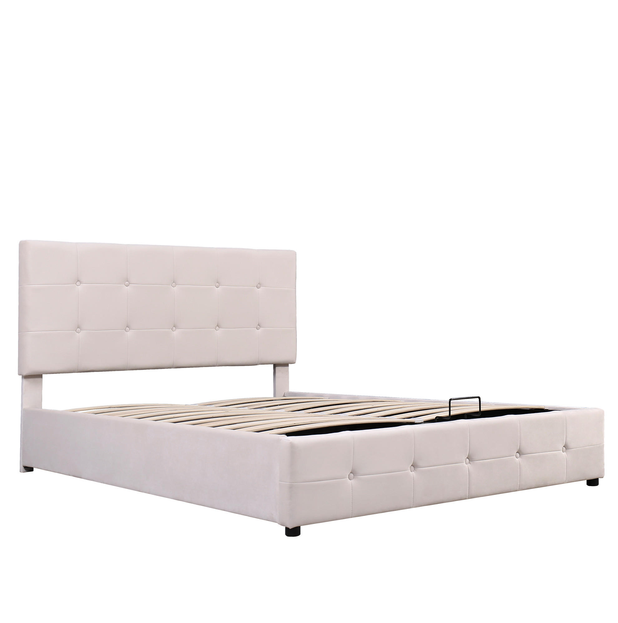 SAMT-POLSTERBETT 140/200 cm mit Bettkasten und höhenverstellbarem Kopfteil - Weiß, Textil (140/200cm) - BEAOK