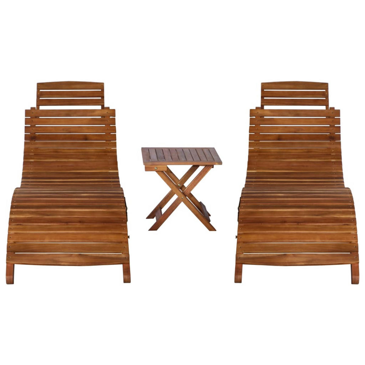 3-TLG. Sonnenliege mit Teetisch Akazie Massivholz - Braun, Holz (55/64/184cm) - furnicato