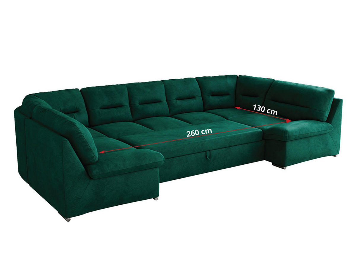 WOHNLANDSCHAFT COMODO U Dunkelgrün Velvet - Dunkelgrün/Silberfarben, Textil/Metall (340/93/206cm) - MKS