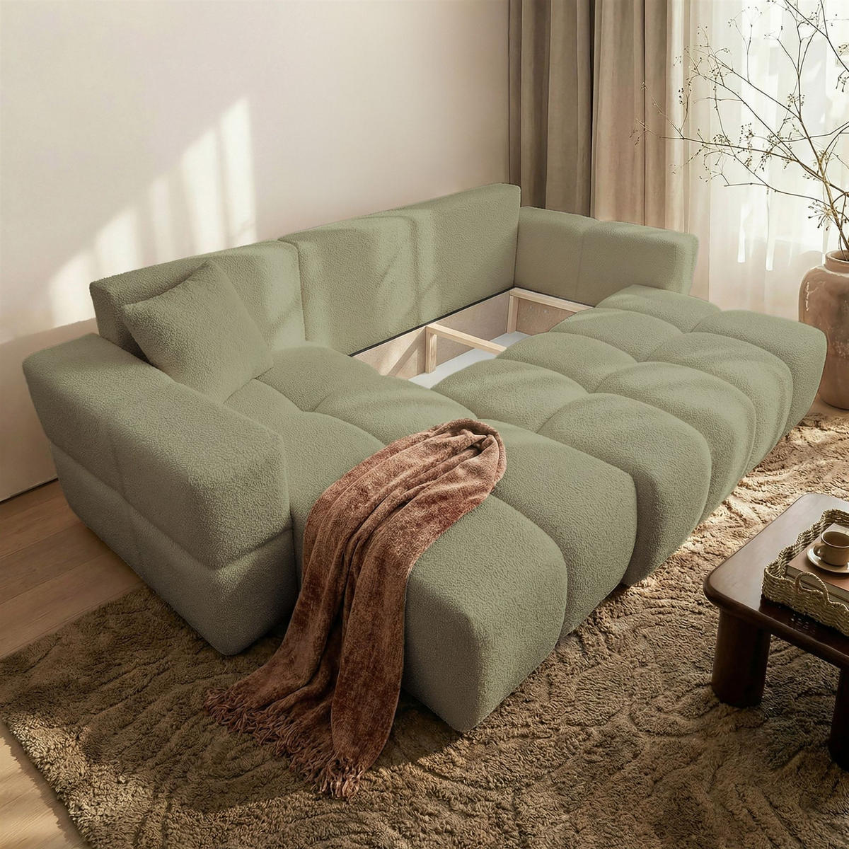 ECKSOFA Denise Mit Schlaffunktion - Grün, Holzwerkstoff/Textil (250/148cm) - Fun Möbel
