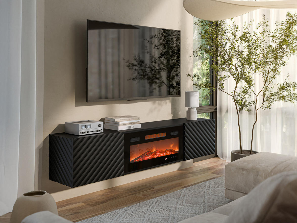 TV-LOWBOARD Lara mit Kamin - Schwarz, Holzwerkstoff (183/37/35cm) - MIRJAN24