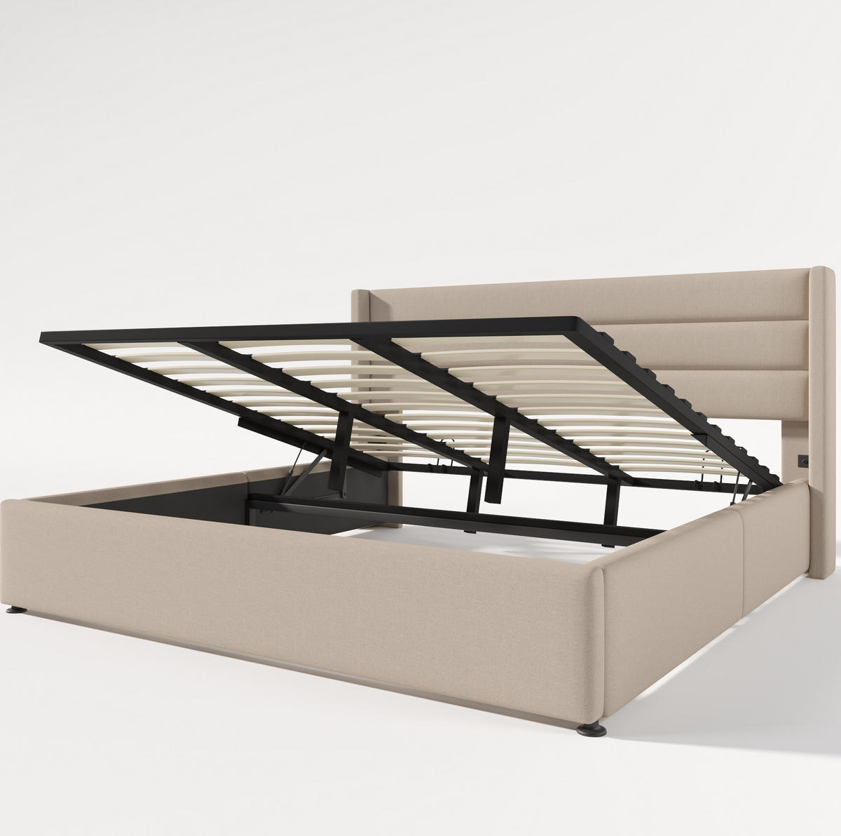 POLSTERBETT 180/200 cm mit hydraulischem Bettkasten, gepolstertem Kopfteil und Leinenbezug, Beige - Beige, Textil (180/180cm) - Redom