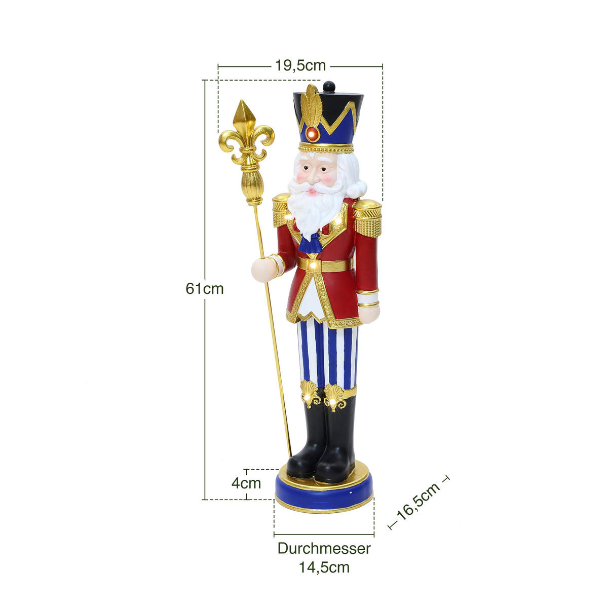 NUSSKNACKER Figur groß 61 cm, Weihnachtsdeko mit LED, Timer, MgO - Dunkelrot, Naturmaterialien (19.5/61/16.5cm) - Hometopia