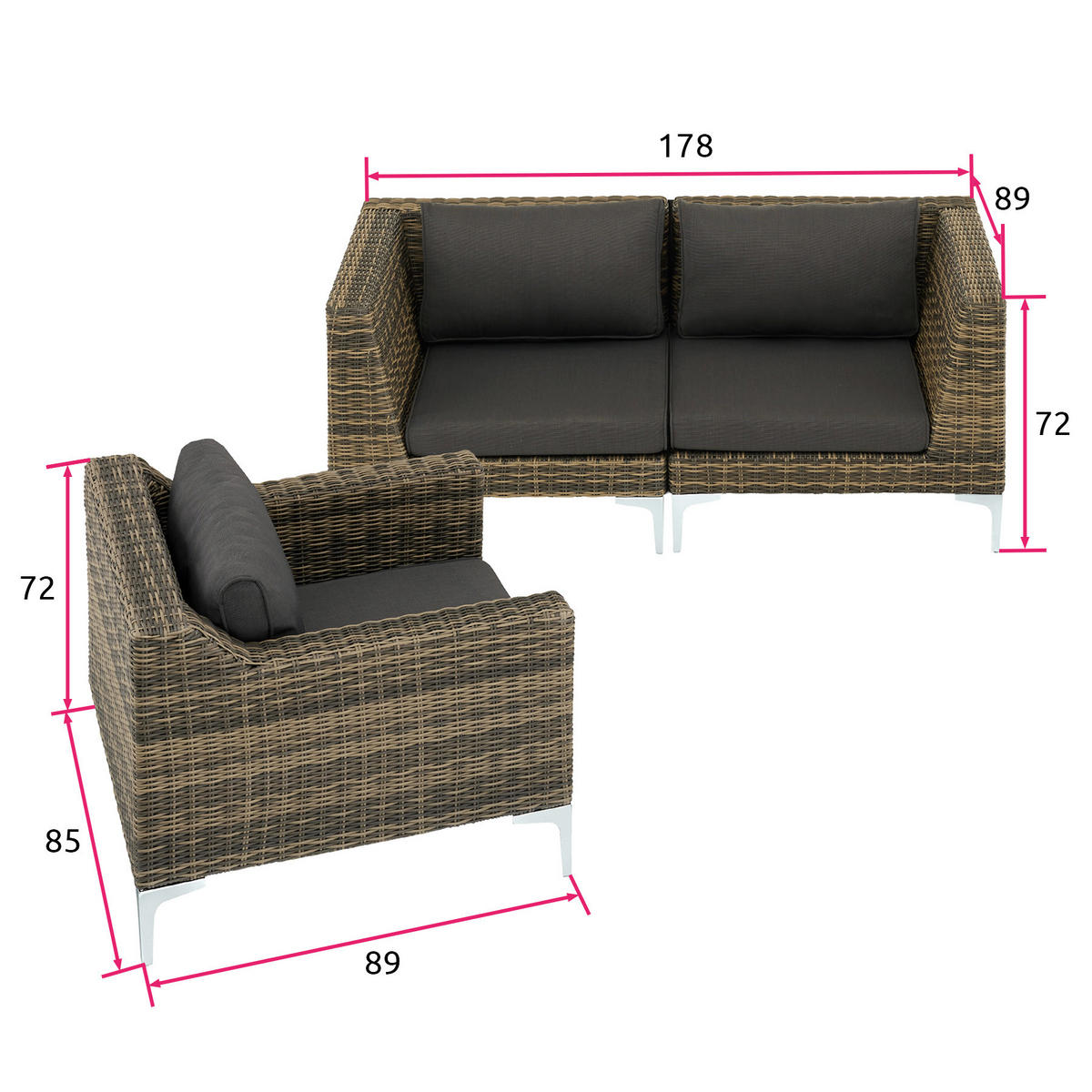 GARTEN-LOUNGE-SET Villanova,kein Aufbau,anthrazit-meliert - Anthrazit, Kunststoff - tectake
