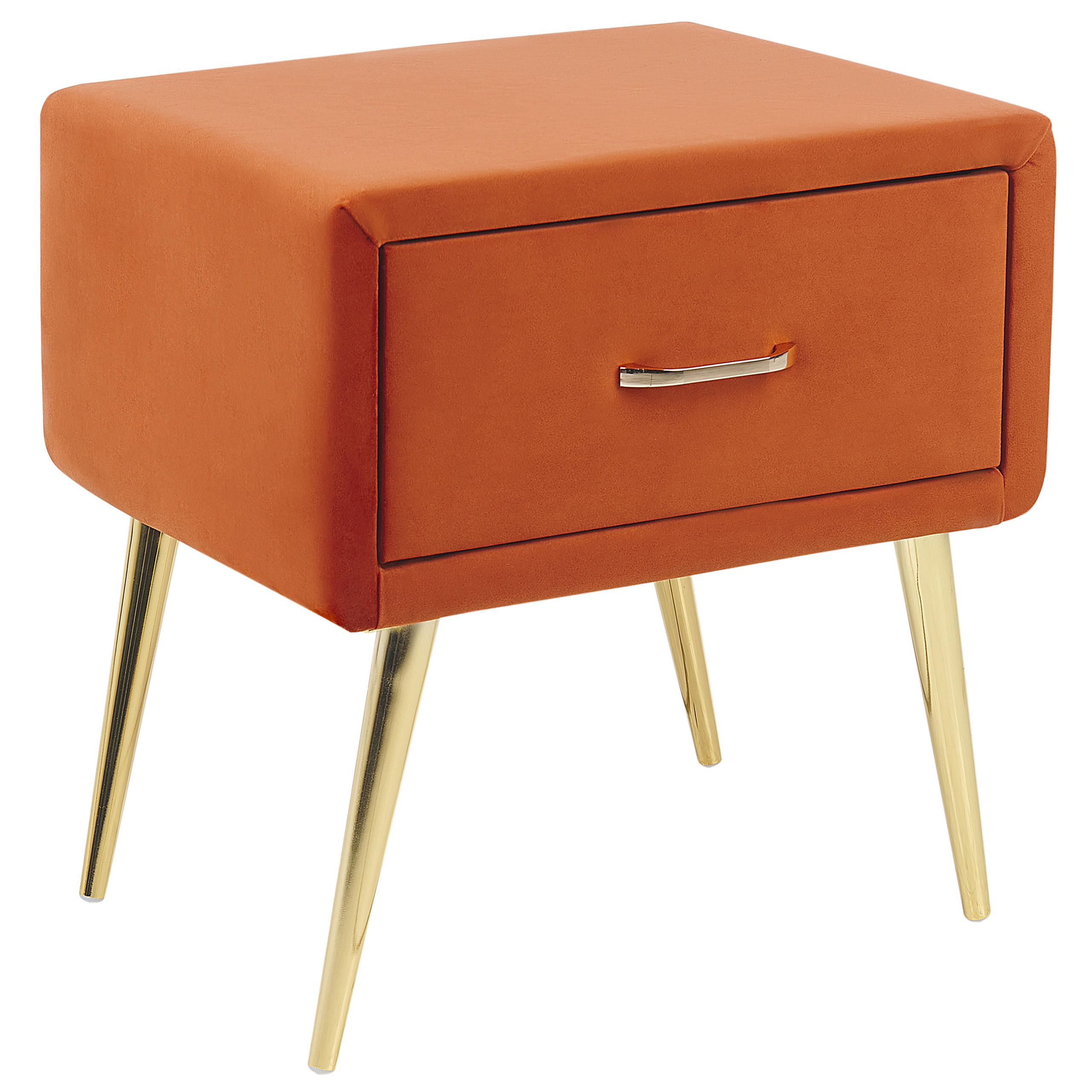 NACHTTISCH Samtstoff orange/gold 1 Schublade 38/46/49 cm Flayat - Goldfarben/Orange, Textil (46/49/38cm) - Beliani