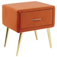 NACHTTISCH Samtstoff orange/gold 1 Schublade 38/46/49 cm Flayat - Goldfarben/Orange, Textil (46/49/38cm) - Beliani