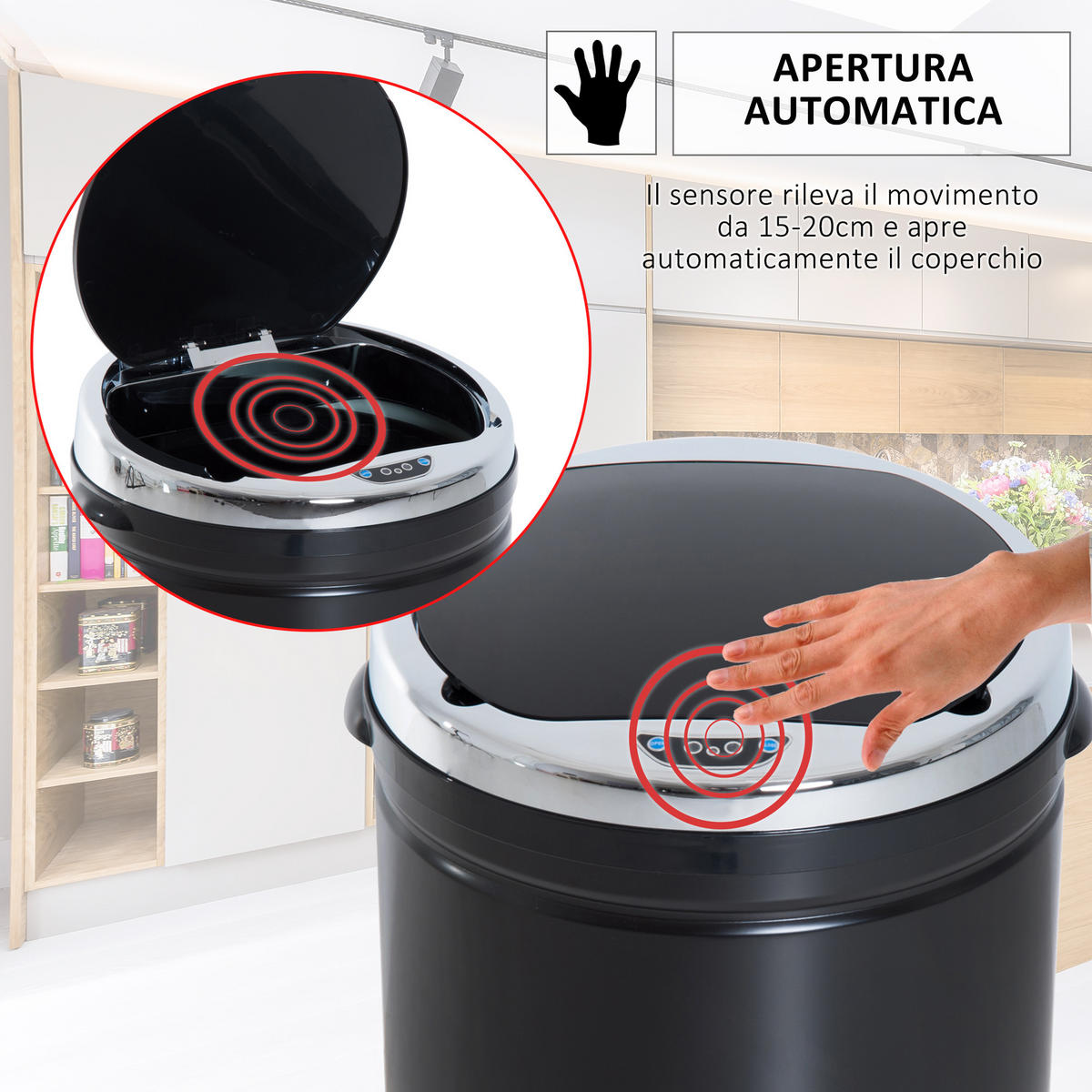 ABFALLEIMER Schwarz 1 Stück - Schwarz, Kunststoff (30.5/81.5/30.5cm) - GiPP