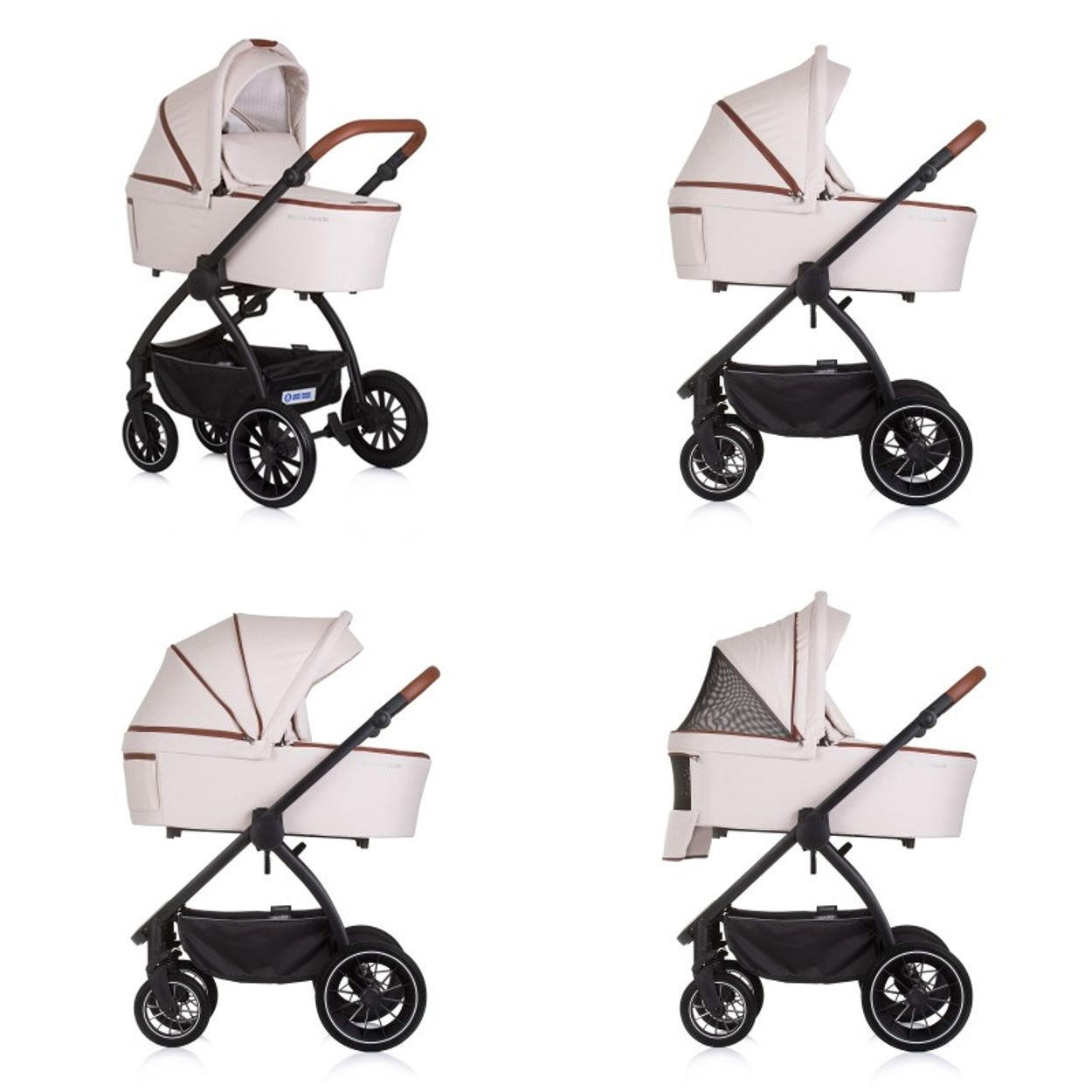 KOMBIKINDERWAGEN Prestige 3 in 1 beige braun Babywanne Rucksack i-Size Babyschale - Beige, Metall (85/59/123cm) - Chipolino