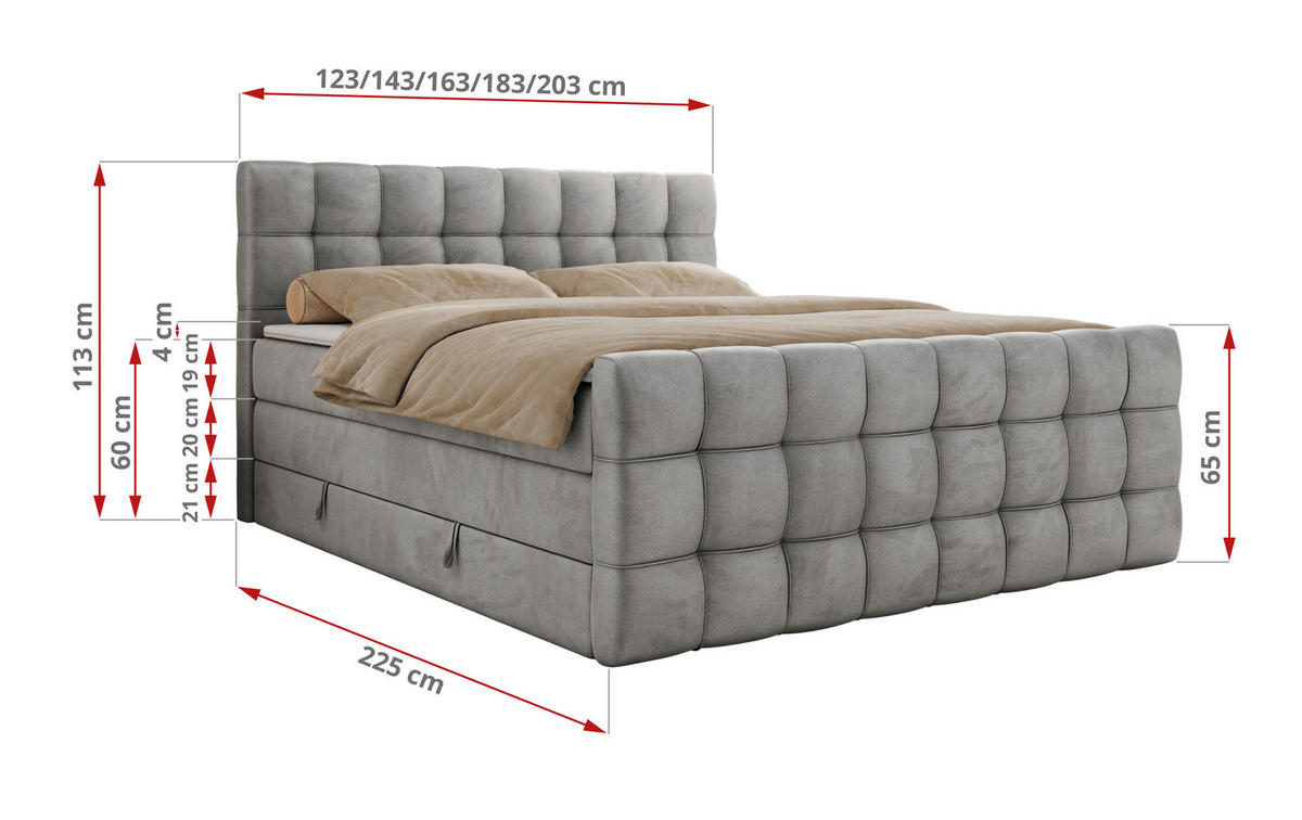 BOXSPRINGBETT ALTIVO KING DUO 200/200 - Hellgrau Velvet - H3 - Hellgrau, Textil (200/200cm) - MKS