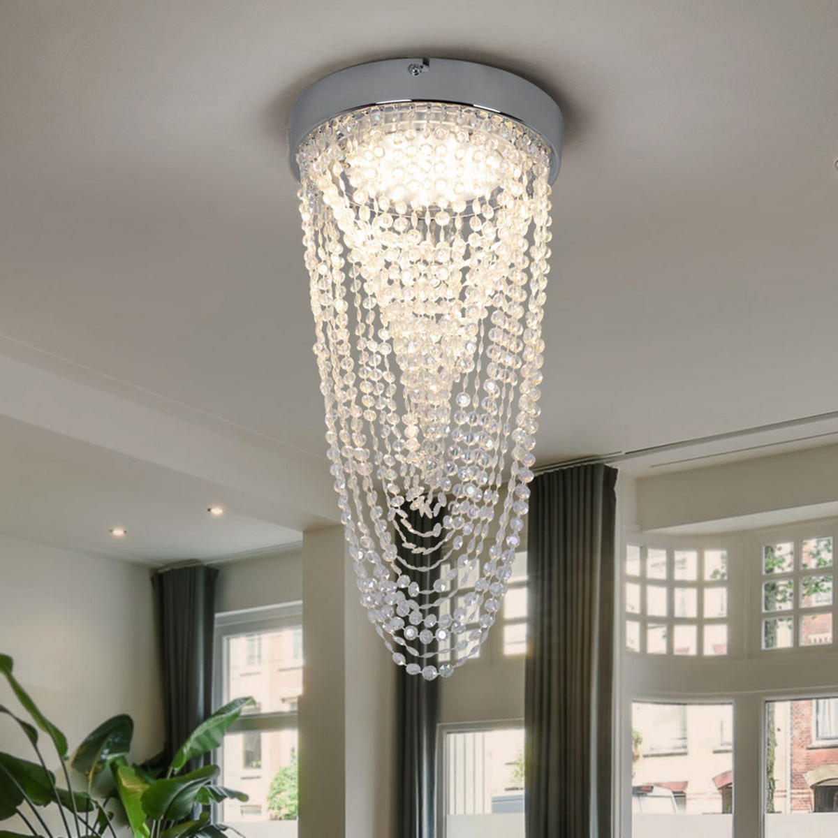 LED DECKENLEUCHTE Kira Chrom Kristall - Klar, Metall (20/20/34cm)