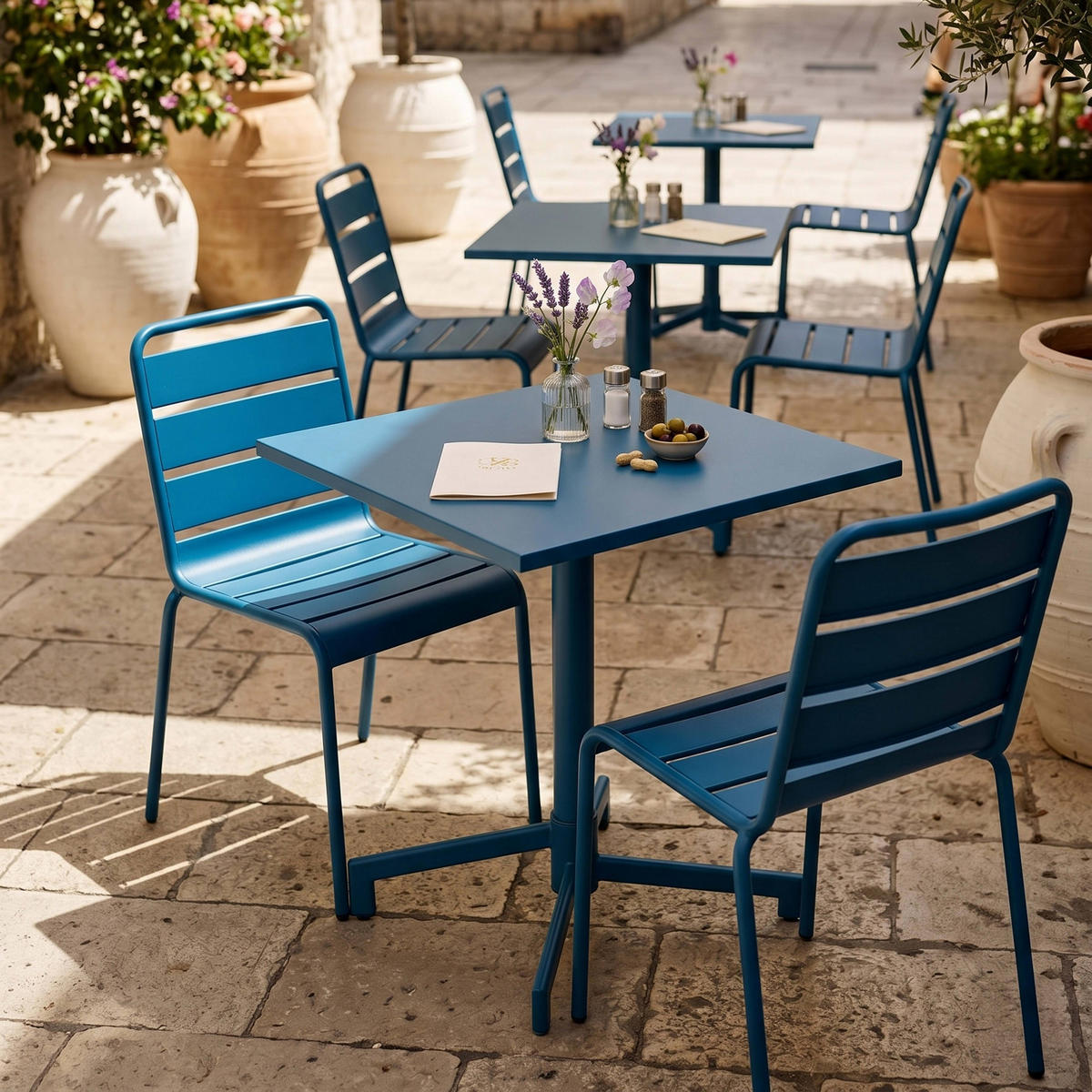 GARTENSET 3-tlg., Pazifikblau - Blau, Metall - Oviala