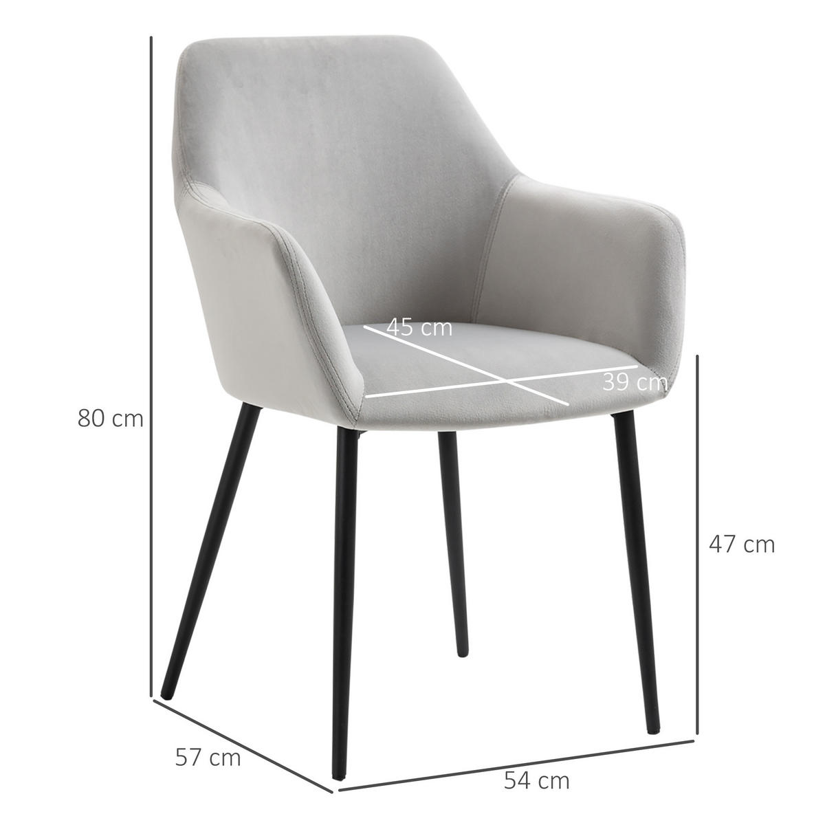 ESSZIMMERSTÜHLE, Samt, Stahl - Hellgrau, Textil (57/80/54cm) - HOMCOM