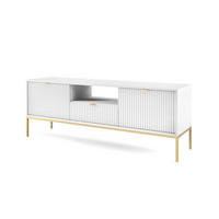 TV-SCHRANK Nova Weiß, Golden Beine, zweitüriger TV-Tisch - Goldfarben/Weiß, Holzwerkstoff/Metall (154/59/39cm) - Bettso