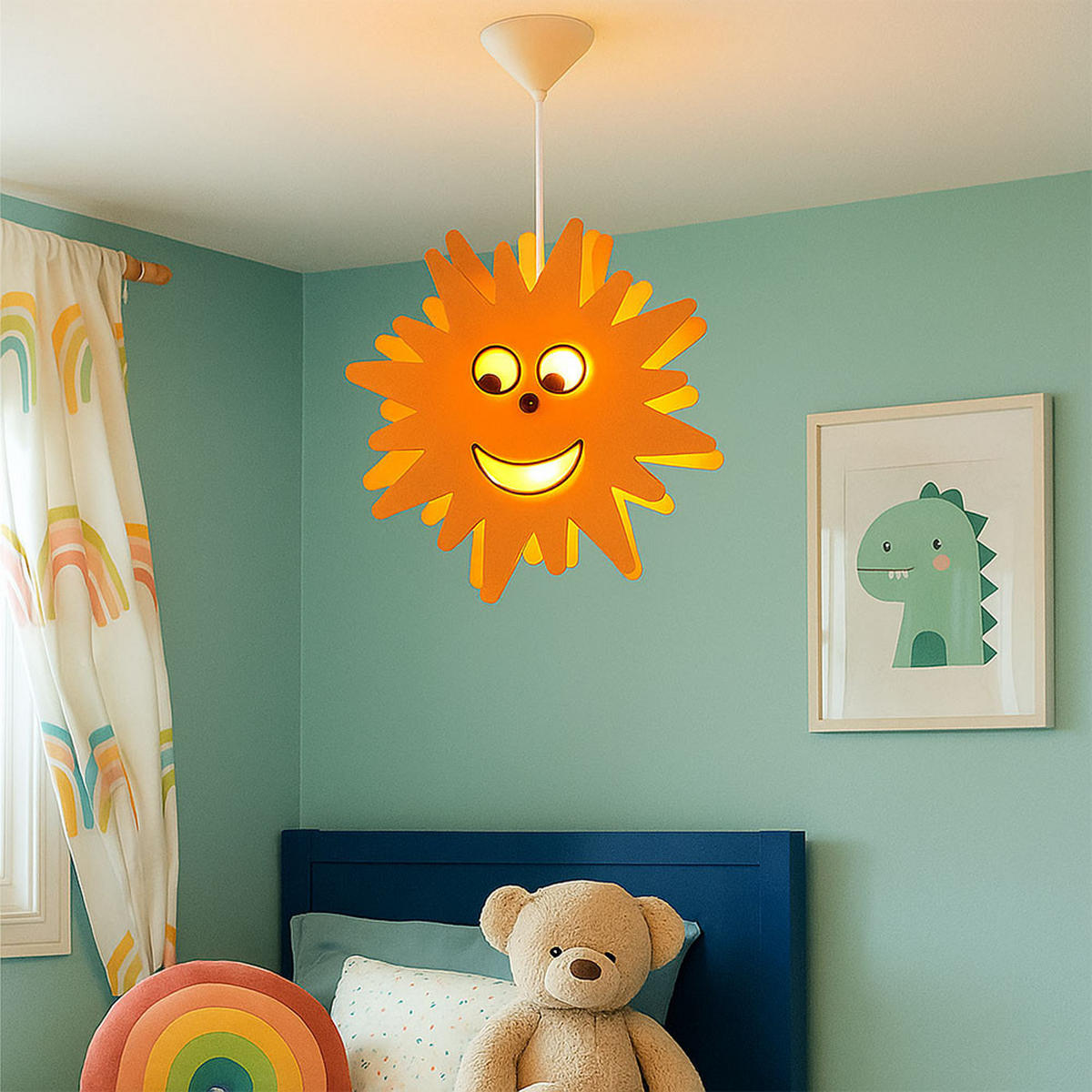 LED HÄNGELEUCHTE Holz Gelb Sonnen-Design - Gelb, Holz (38/38/110cm)