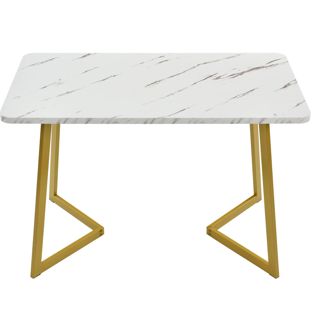 ESSTISCH 117x68x75 cm in Weiß und Gold aus MDF mit Marmoroptik auf goldenen Eisenbeinen - Weiß, Holzwerkstoff (117/68/75cm) - Modfu