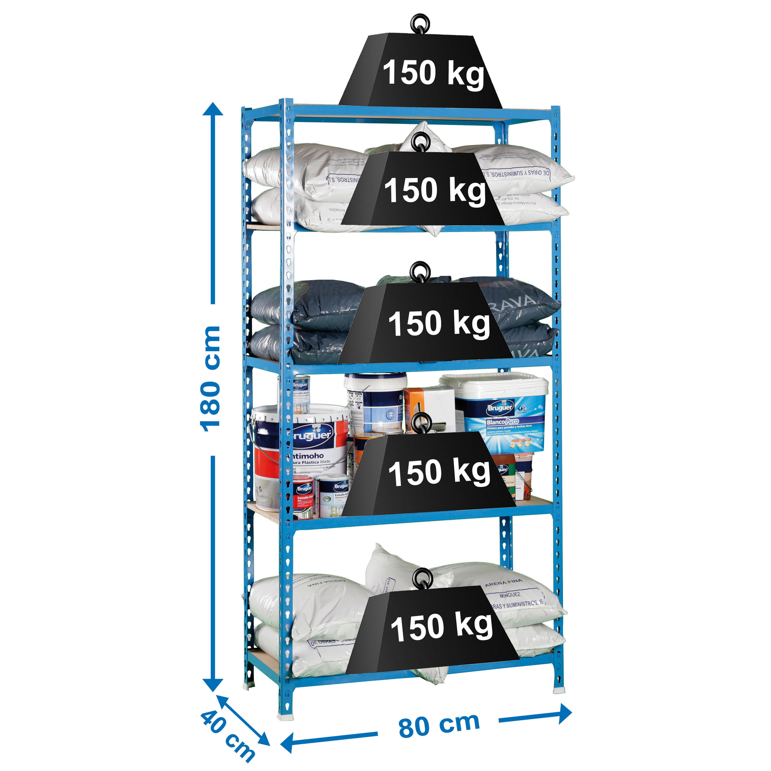 SCHWERLASTREGAL Muli HxBxT 180 x 80 x 40 cm 5 Fachböden Fachlast 150 kg Blau - Blau, Metall (80/180/40cm) - PROREGAL