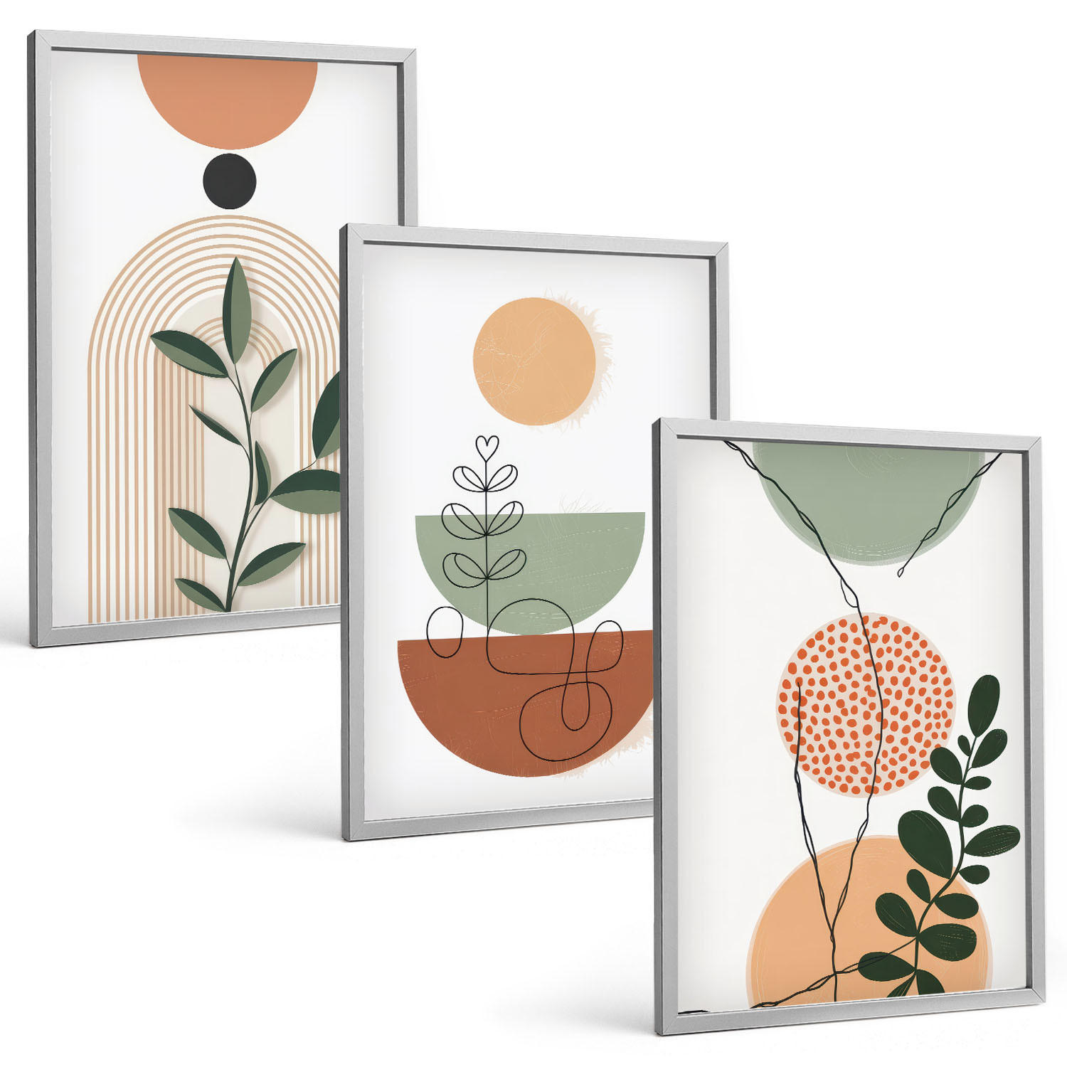 BILDER SET 3er Set - 40x60 cm Silberner Rahmen - Abstrakte Pflanzenformen - Silberfarben, Kunststoff (40/60cm) - TULUP