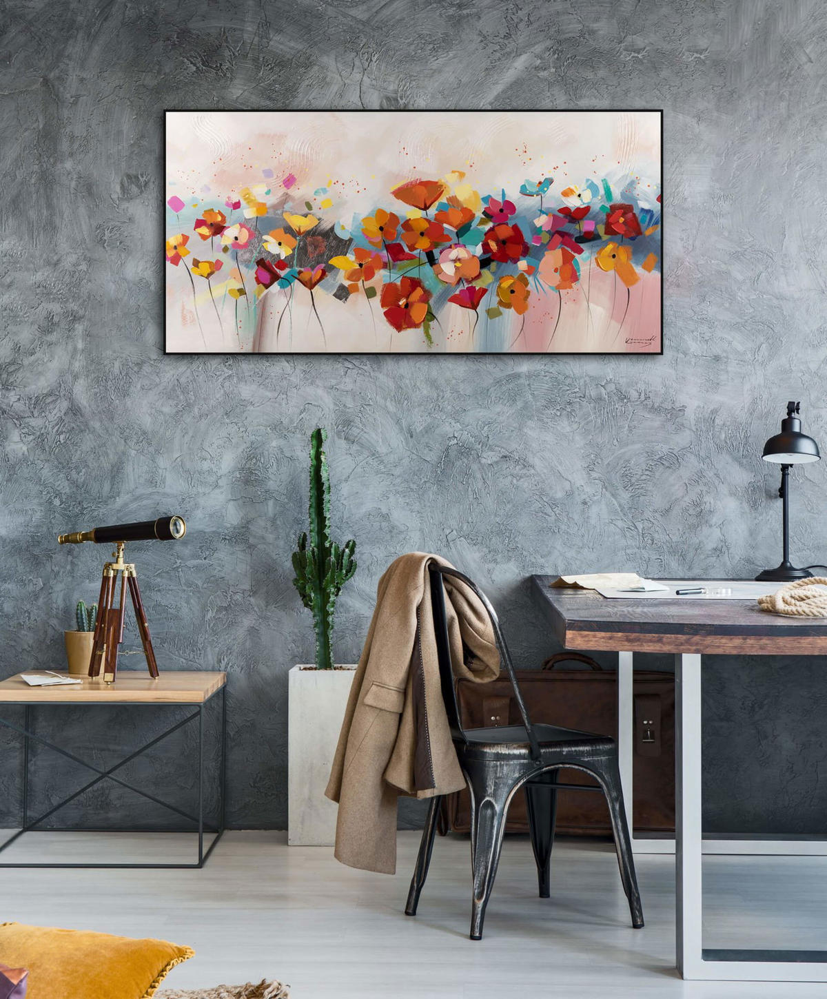 ACRYLBILD HANDGEMALT 120/60 cm - Blau/Rot, Holz/Textil (1.68/60cm) - KUNSTLOFT
