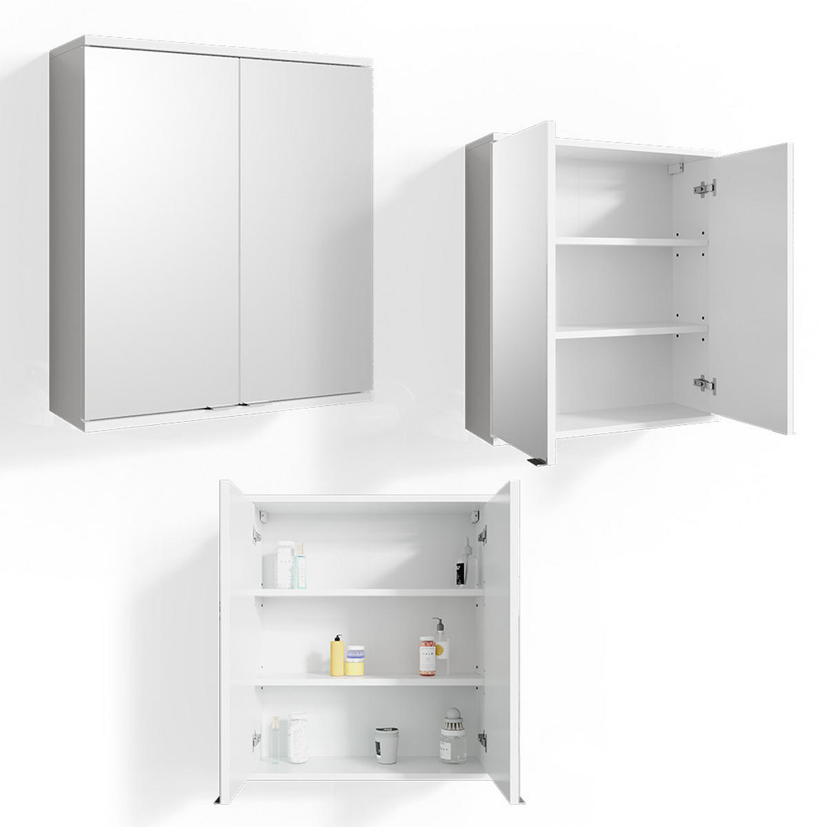 BADSPIEGELSCHRANK Roy Weiß 60 x 68 cm - Weiß, Holzwerkstoff (60/68/20cm) - Vicco