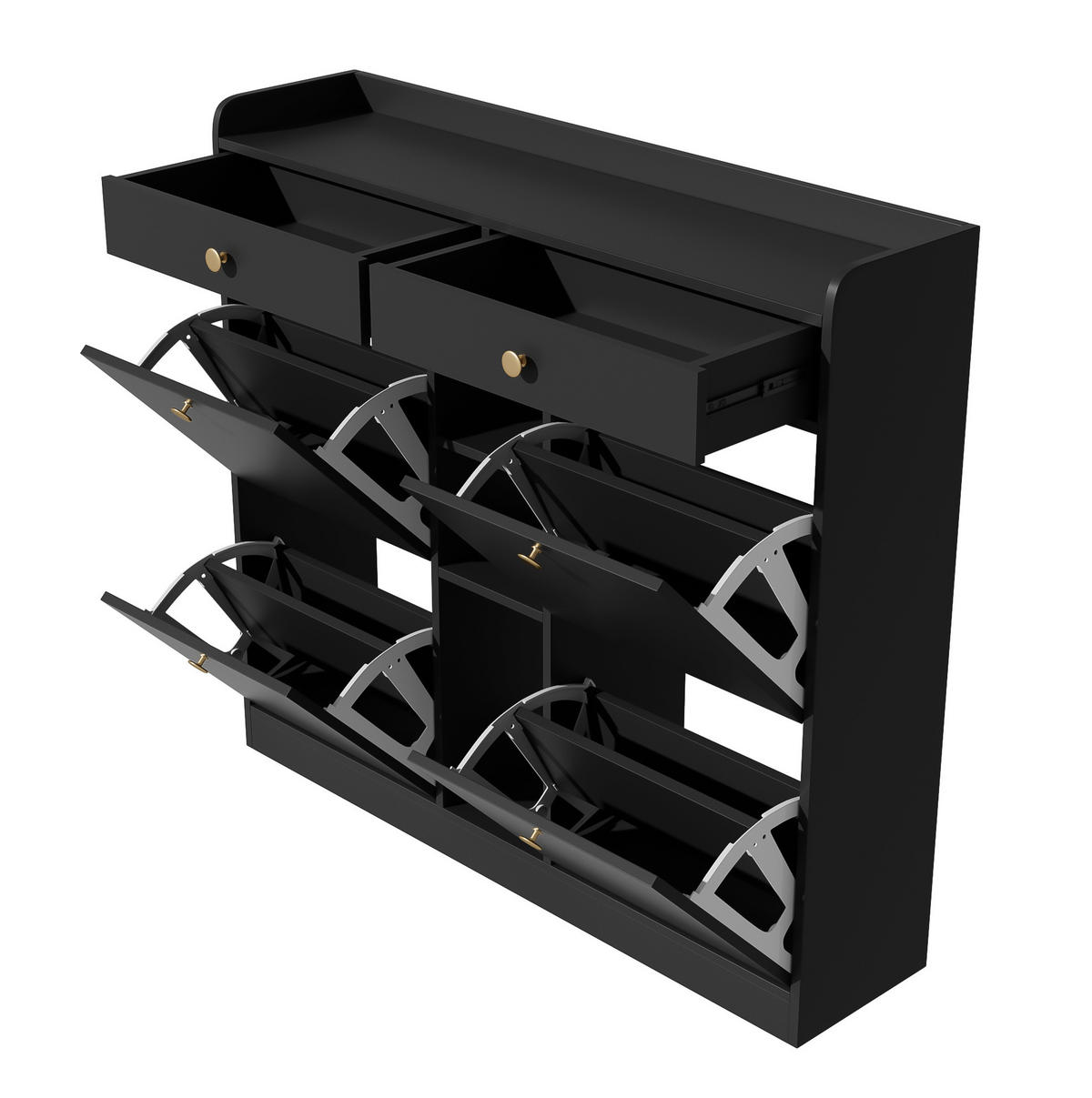 SCHUHSCHRANK 110/100/26 cm Schwarz aus Spanplatte mit Klappentüren - Schwarz, Holzwerkstoff (110/100/26cm) - OKMYHOME