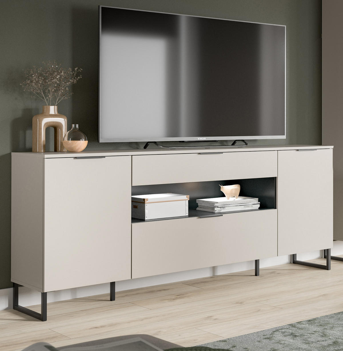 TV-LOWBOARD Kaschmir, schwarz 185 x 80 cm, TV Unterteil mit Soft-Close - Kaschmir/Schwarz, Holzwerkstoff/Kunststoff (185/80/41cm) - Inn.Furn
