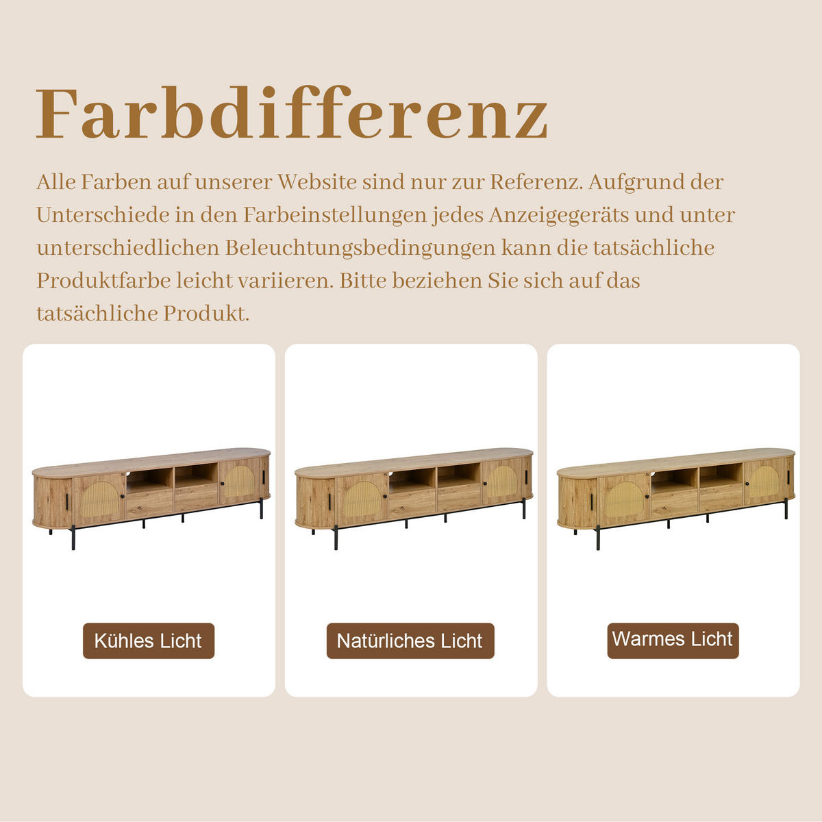 TV-SCHRANK Oval Rattan Schiebetüren Metallbeine modern - Naturfarben, Holzwerkstoff (40/49.5/200cm) - FLIEKS