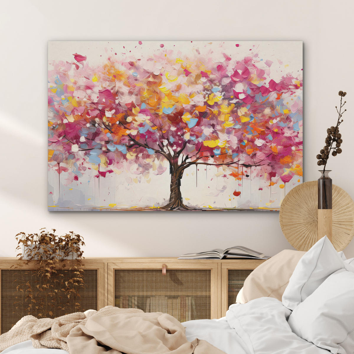 AKUSTIKPANEEL Aquarell - Baum - Kunst - Abstrakt 100x70 cm - Multicolor, Textil (100/0.9/70cm) - MuchoWow