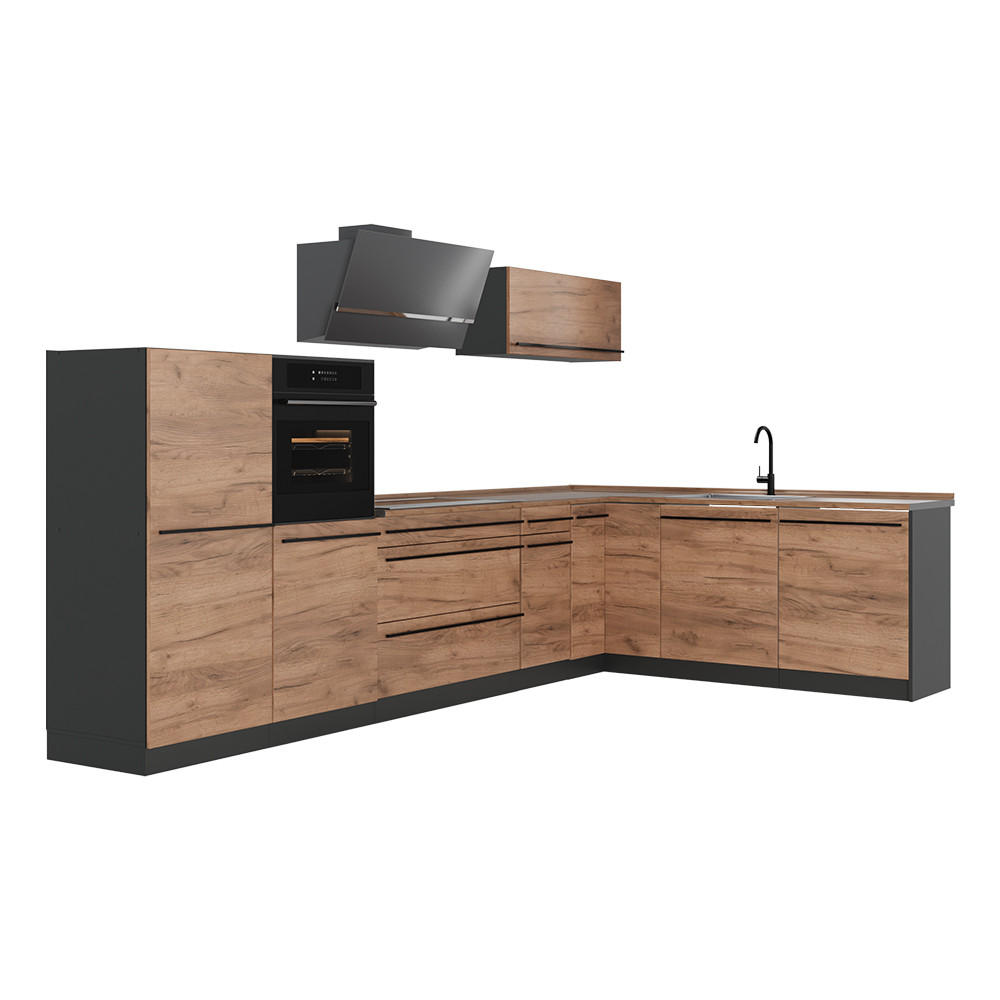Vicco Eckküche Honigeiche, Anthrazit 347x143x60 cm
