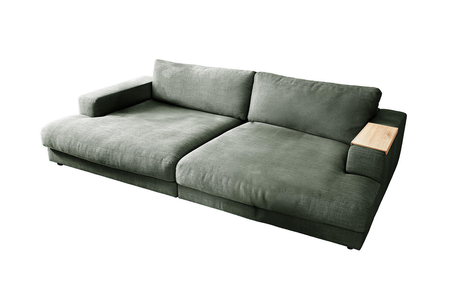 BIG SOFA MIT TABLETT MADELINE Grün Webstoff - Schwarz/Olivgrün, Kunststoff/Textil (290/85/170cm) - KAWOLA