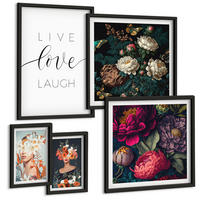 BILDER SET 5er Set - 50x50 cm & 20x30 cm & 40x60 cm Schwarzer Rahmen - Blumenporträts, Sträuße, Blätter - Schwarz, Kunststoff (40/60cm) - TULUP