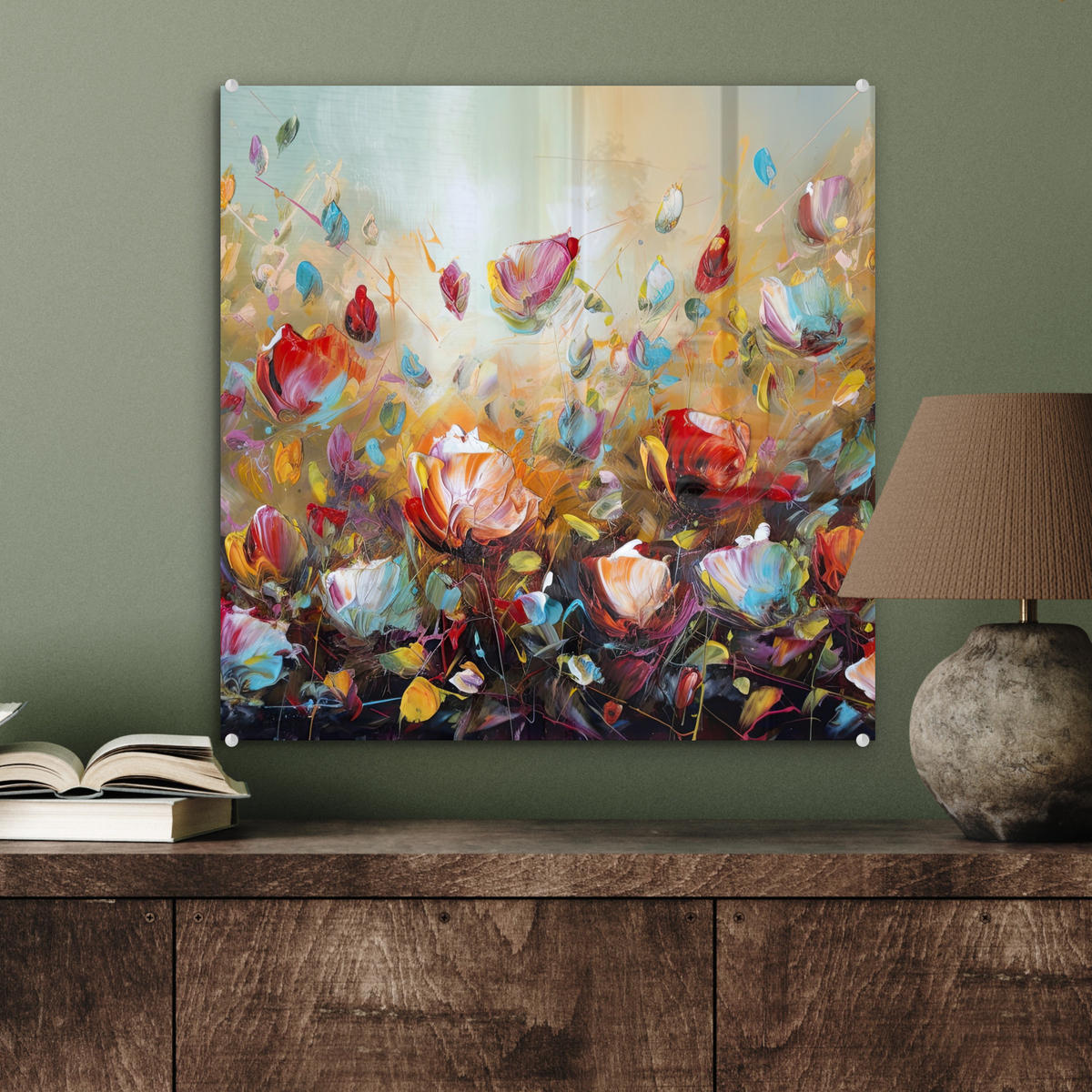 OBRAZ NA AKRYLOVOM SKLE Kvety - Umenie - Príroda - Olejomaľba 50x50 cm - viacfarebná, sklo (50/50cm) - MuchoWow
