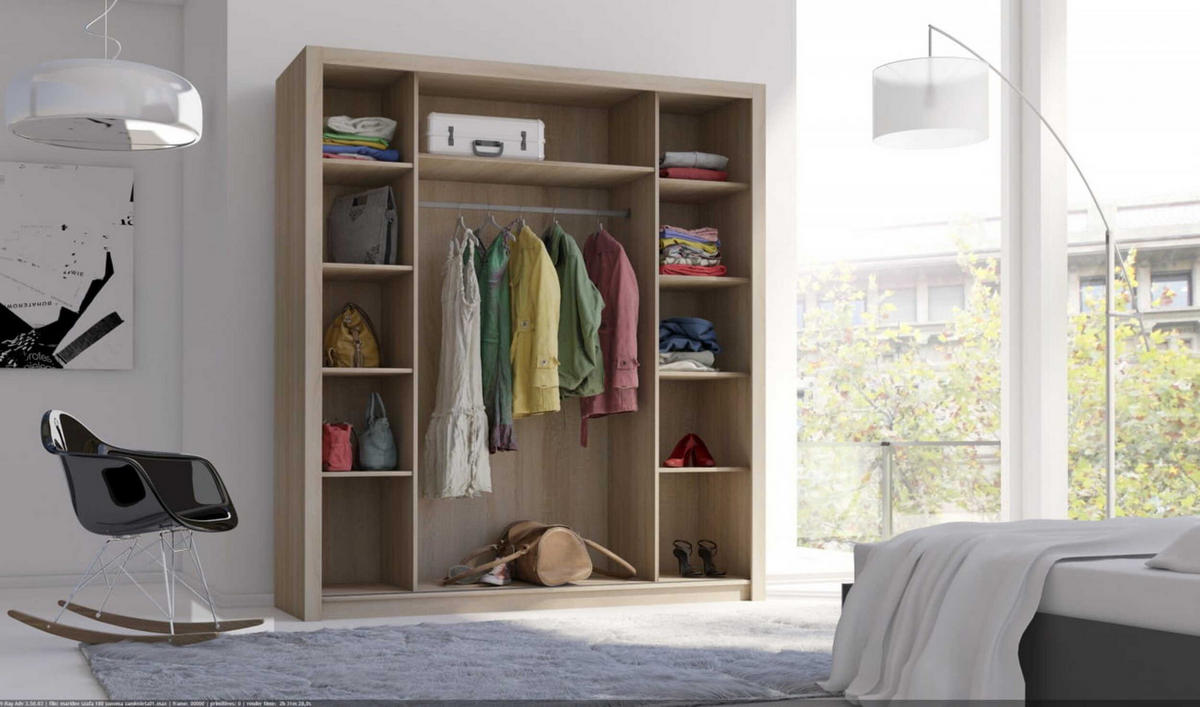 SCHIEBETÜRENSCHRANK - Kleiderschrank K002 250 - Sonoma Eiche - Sonoma Eiche, Holzwerkstoff (250/206/60cm) - Möblo