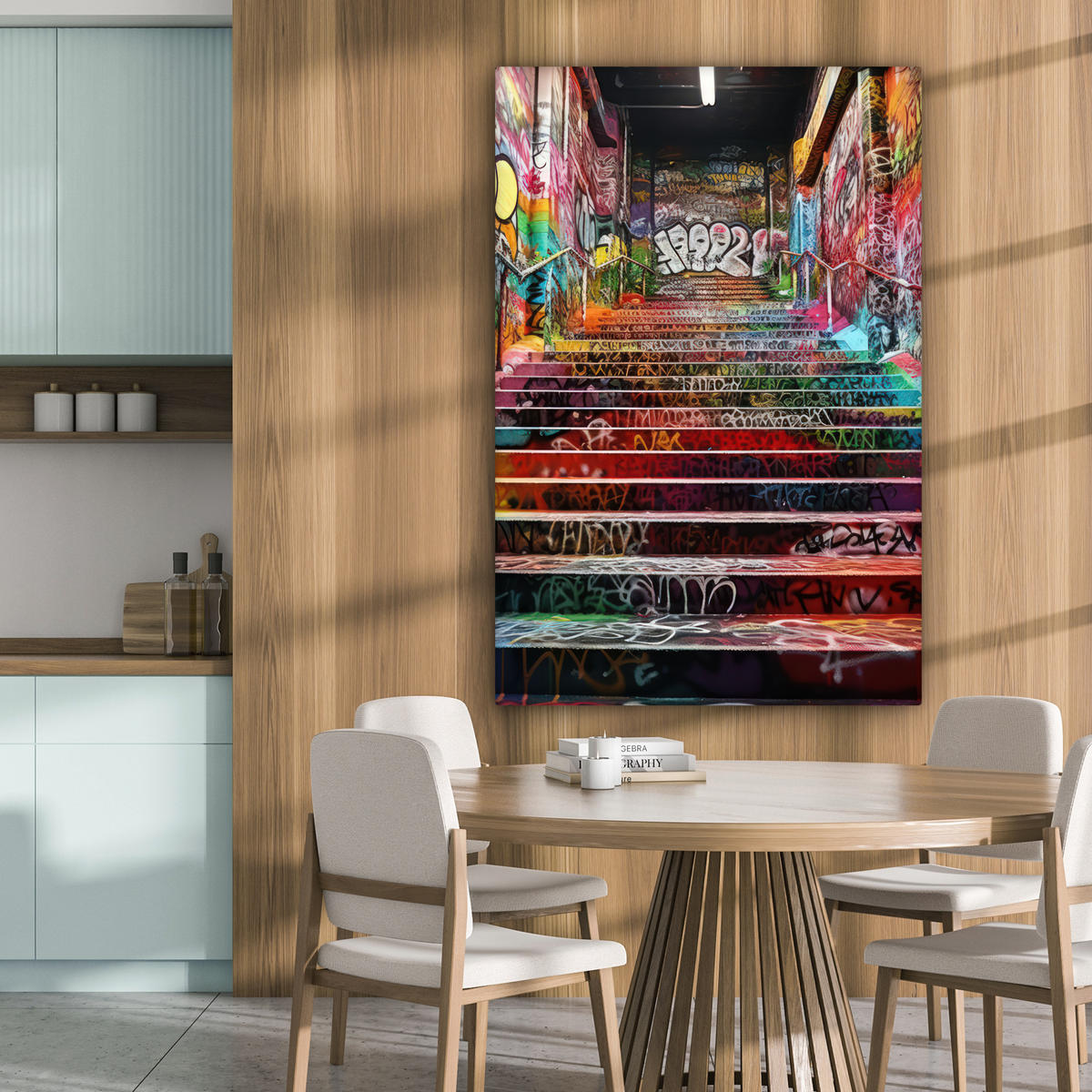 LEINWANDBILD Treppe - Graffiti - Farben - Kunst 80x120 cm - Multicolor, Textil (80/120cm) - MuchoWow
