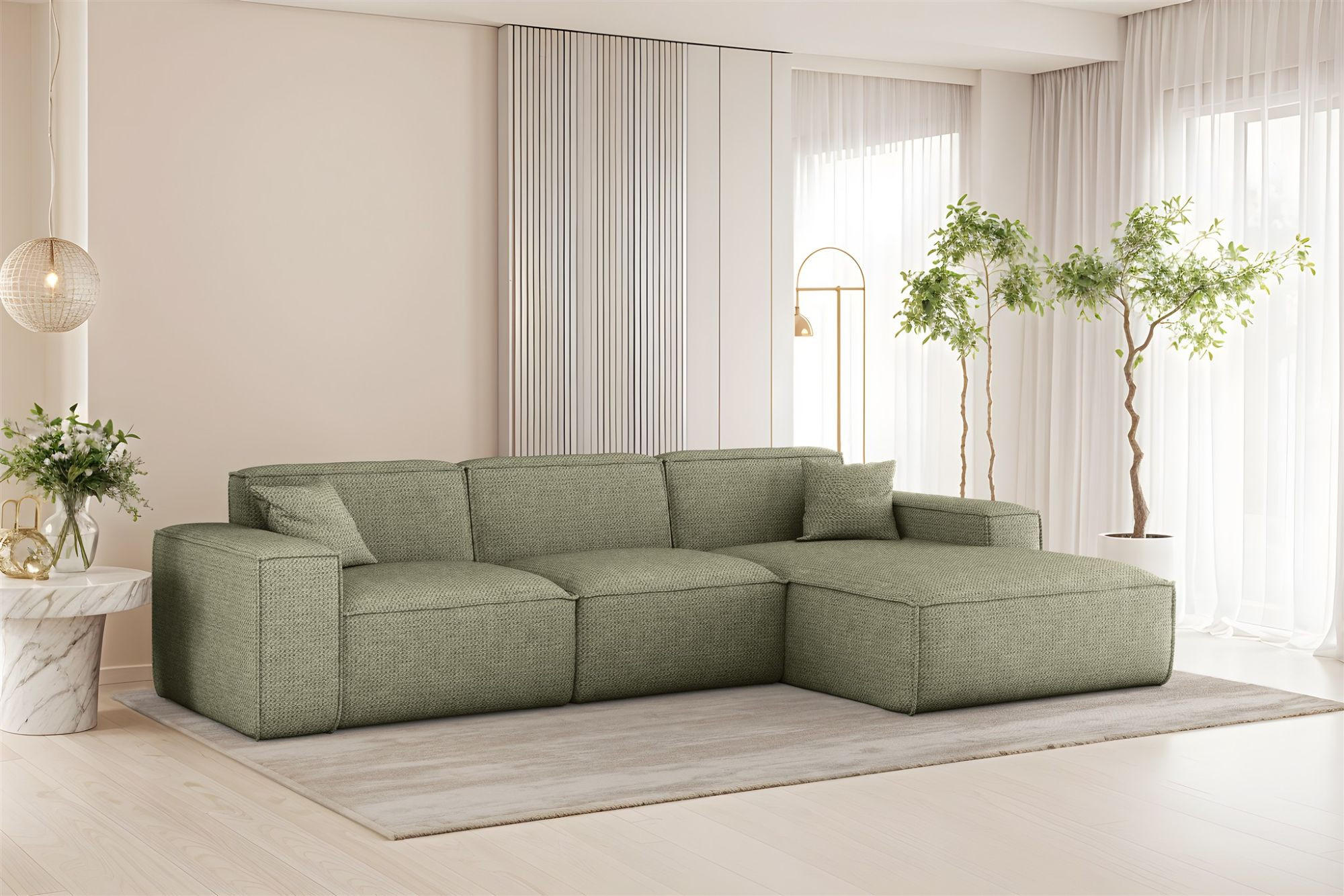ECKSOFA Celes Premium In Artico - Grün, Holzwerkstoff/Textil (266/165cm) - Fun Möbel