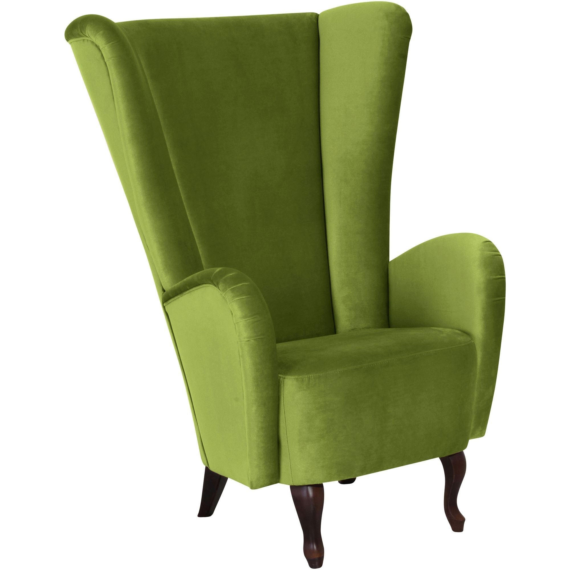 HOCHLEHNSESSEL Kailey Bezug Samtvelours Buche nussbaum dunkel / oliv - Grün, Kunststoff (96/122/89cm) - 58aufmkessel