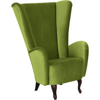 HOCHLEHNSESSEL Kailey Bezug Samtvelours Buche nussbaum dunkel / oliv - Grün, Kunststoff (96/122/89cm) - 58aufmkessel