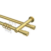 RUNDROHR-INNENLAUF-GARDINENSTANGEN-SET Platon Santo 240 cm (geteilt in 2 x 120 cm), 2-läufig, 20 mm Ø Messing-Optik - Messingfarben, Metall (240cm) - INTERDECO