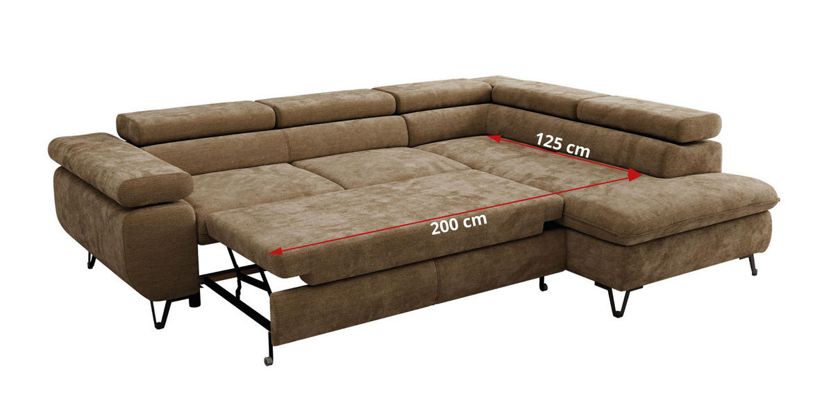 ECKSOFA PABLO L Braun Schenille glatt - Rechts Seite mit Visco Topper - Schwarz/Braun, Textil/Metall (273/208cm) - MKS