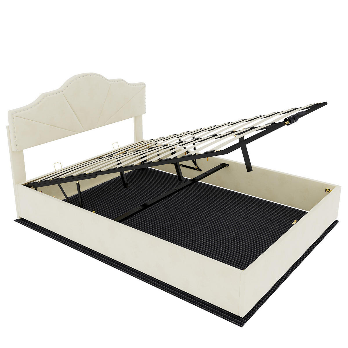STAURAUMBETT 160/200 cm DE-32959 mit Pneumatik-Stauraum und Matratze Beige - Beige, Metall (160/200cm) - ComfortXL