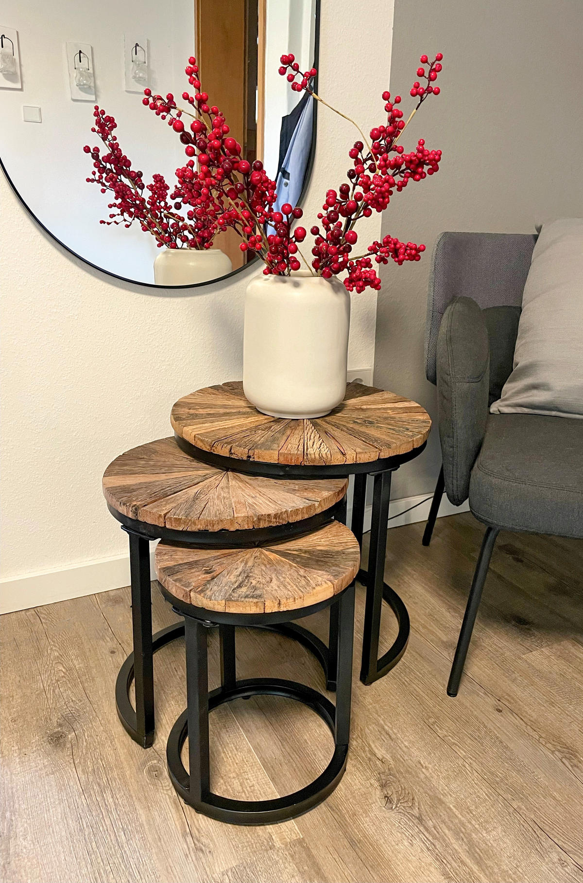 BEISTELLTISCH Arne 3er Set Massivholz Braun 46x46x46cm - Braun, Holz (46/46/46cm) - DELUKE