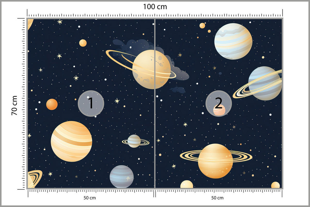 FOTOTAPETE für Kinderzimmer Märchen Galaxie Planeten Sterne 100x70 - Blau/Gelb, Papier (100/70cm) - Muralo