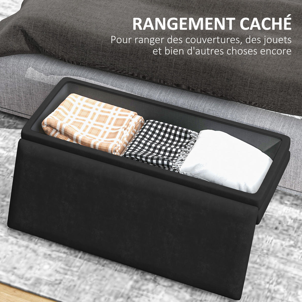 TRUHENBANK DE-16418 2-in-1 mit Stauraum und Samtbezug Schwarz/Gold - Schwarz, Textil (100/42/37.5cm) - ComfortXL