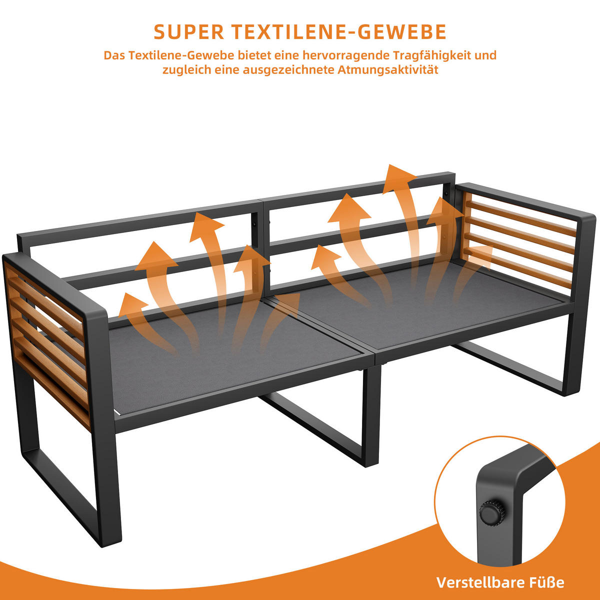 GARTEN-SOFA 10-Sitzer Grau - Grau, Metall - ComfortXL