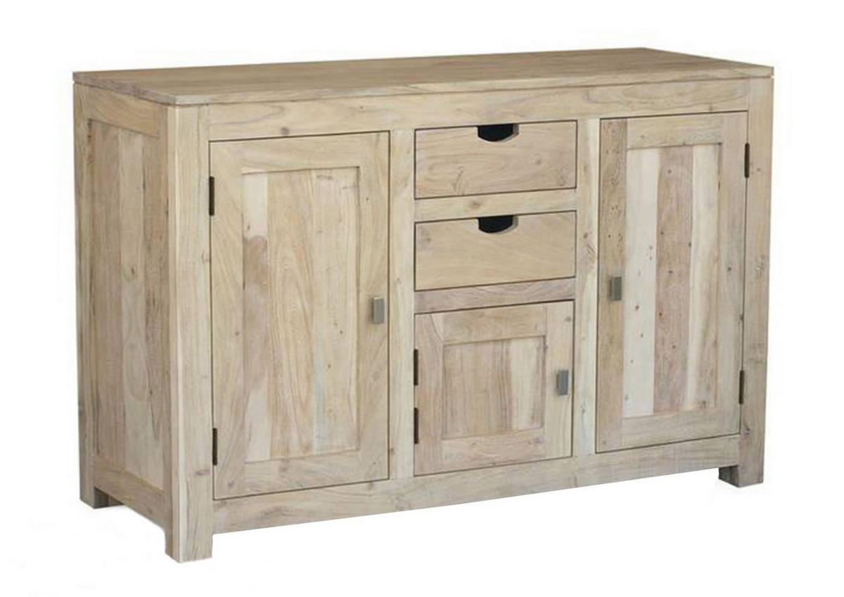 SIDEBOARD Akazie 130x45x85 white stone getüncht NATURE WHITE #86 - Beige, Holz (130/85/45cm) - Massivmoebel24